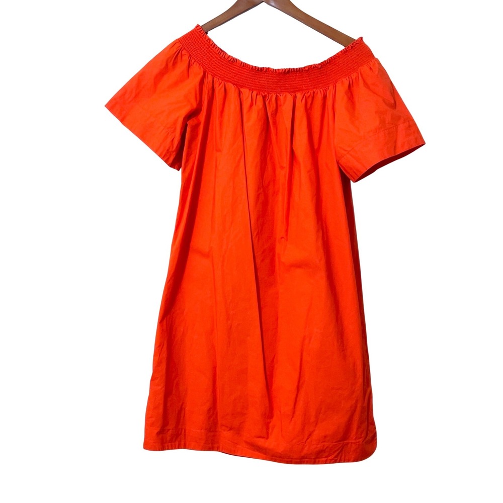 J.Crew Women Orange Off-The-Shoulder Cotton Smocked Mini Dress‎ 4 Casual Poplin